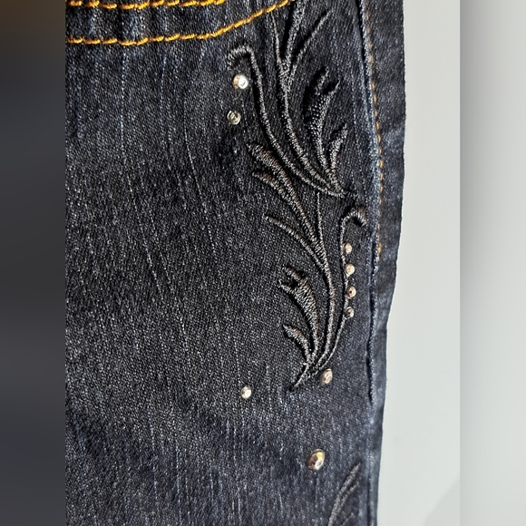 Cos Jeans Rhinestone Embroidered  Black Denim Pants  Size 12 - Picture 4 of 9